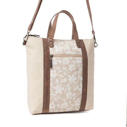 Myra Sunfield Haven Cotton & Leather Tote Bag in Timber Cream Myra USA