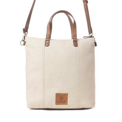 Myra Sunfield Haven Cotton & Leather Tote Bag in Timber Cream Myra USA