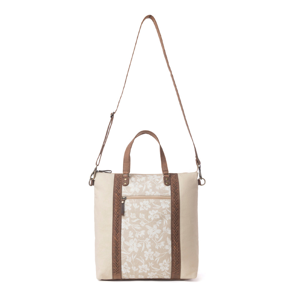 Myra Sunfield Haven Cotton & Leather Tote Bag in Timber Cream Myra USA