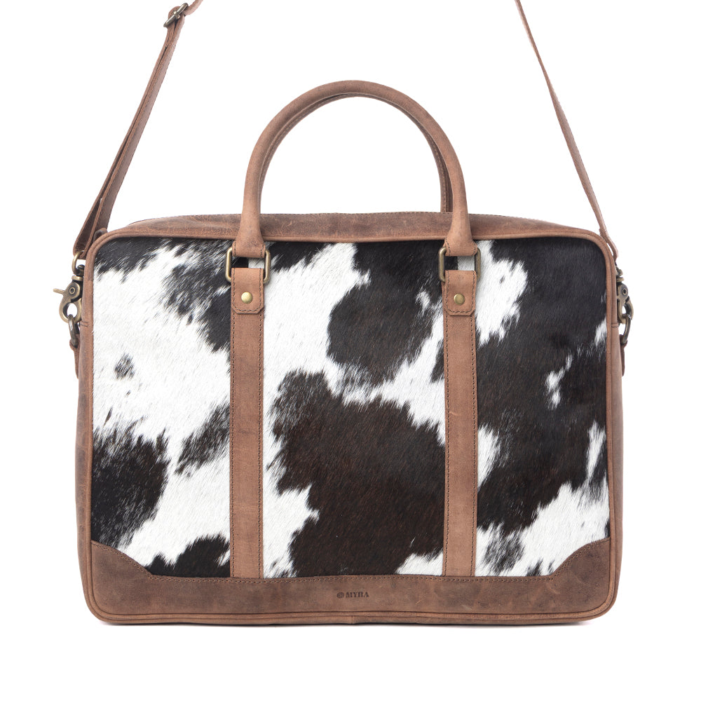 Myra Ironpeak Hairon Leather Laptop Bag in Coal Snow Myra USA