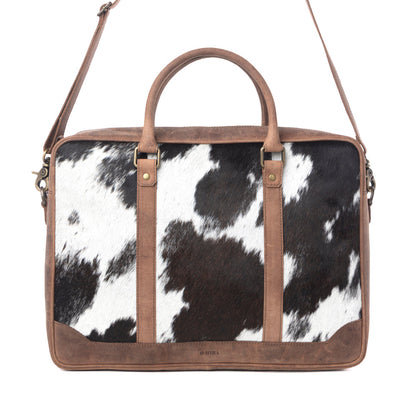 Myra Ironpeak Hairon Leather Laptop Bag in Coal Snow Myra USA
