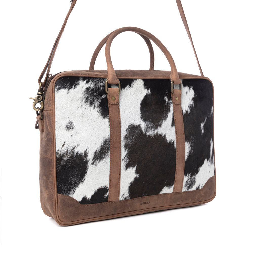Myra Ironpeak Hairon Leather Laptop Bag in Coal Snow Myra USA
