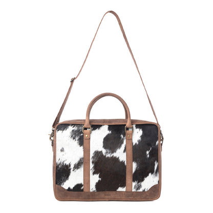 Myra Ironpeak Hairon Leather Laptop Bag in Coal Snow Myra USA