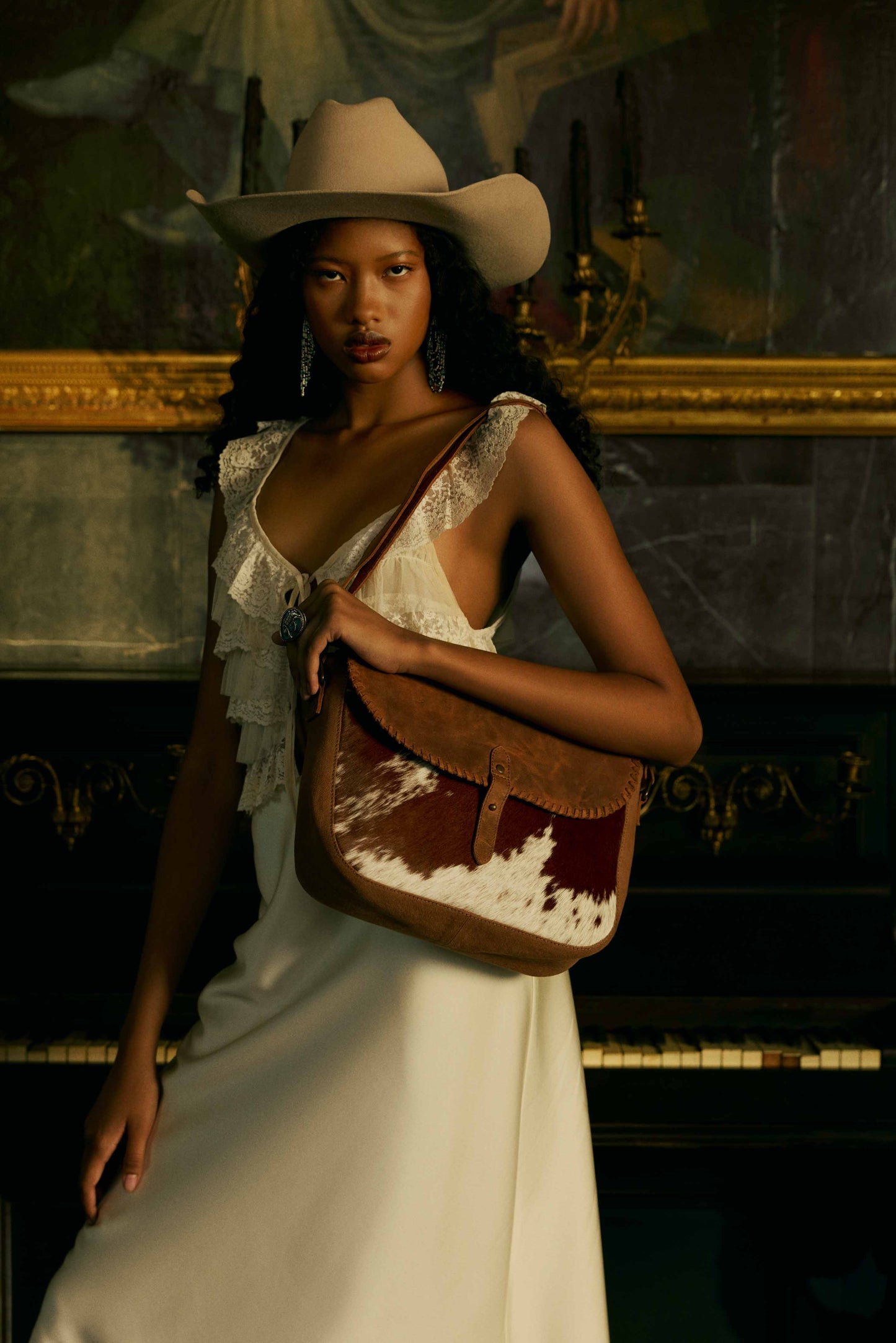 Myra Honey Field Hairon Leather Messenger Bag in Sable Mist Myra USA