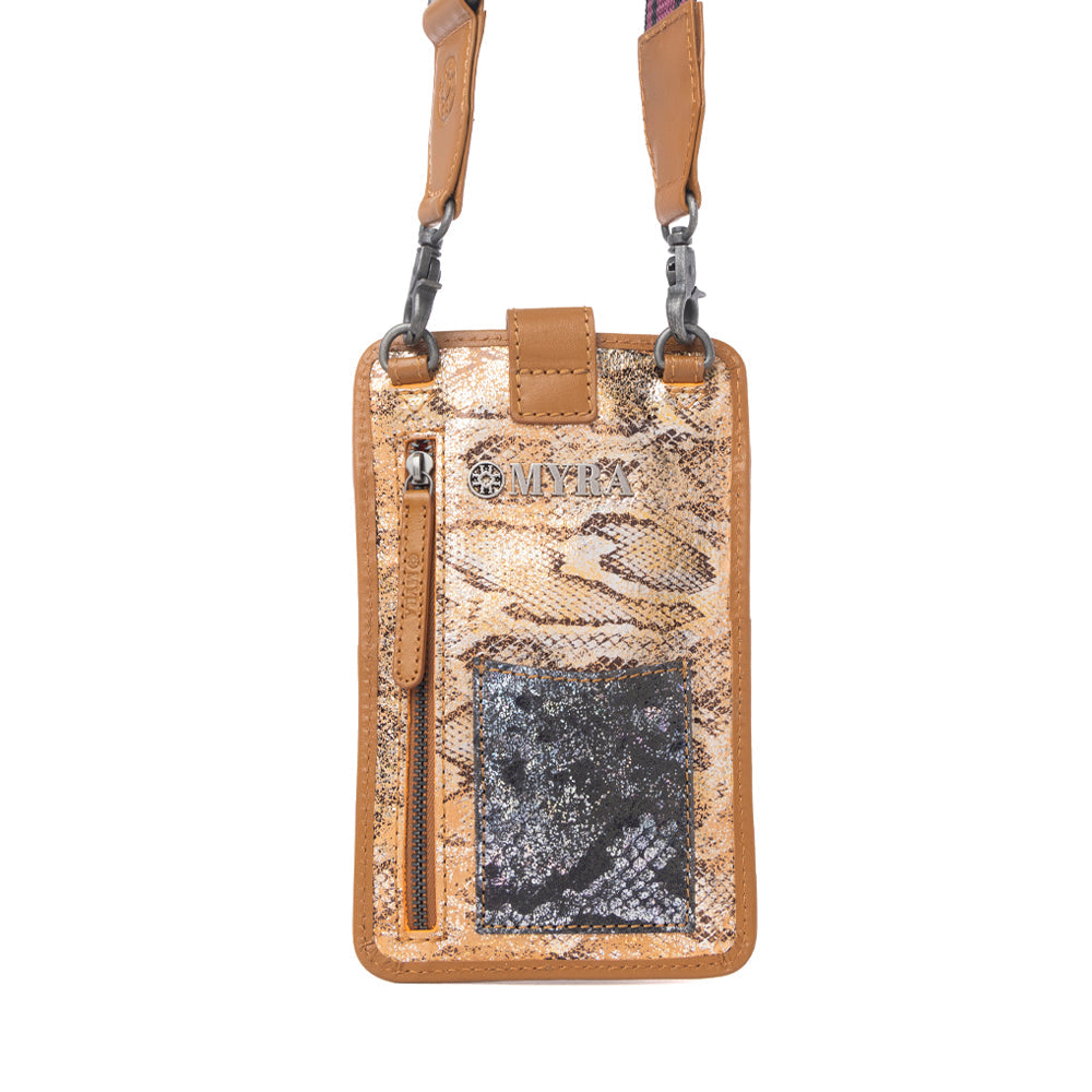 Myra Cedar Snake Print Leather Cell Phone Holder in Toffee Patch Myra USA