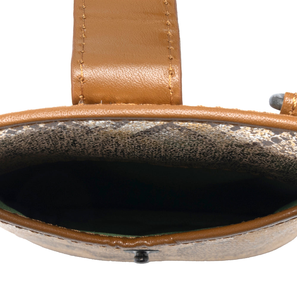 Myra Cedar Snake Print Leather Cell Phone Holder in Toffee Patch Myra USA