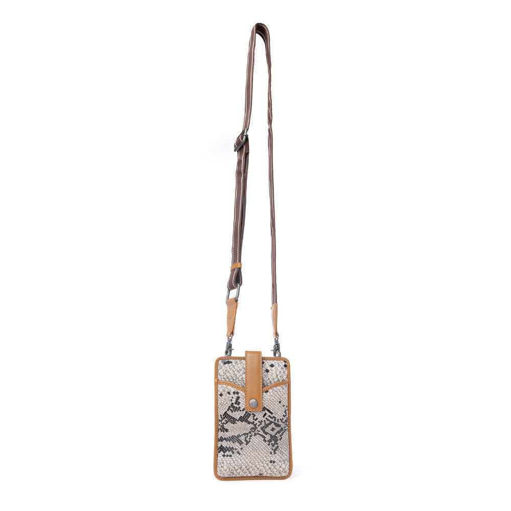 Myra Cedar Snake Print Leather Cell Phone Holder in Ebony Cream Myra USA