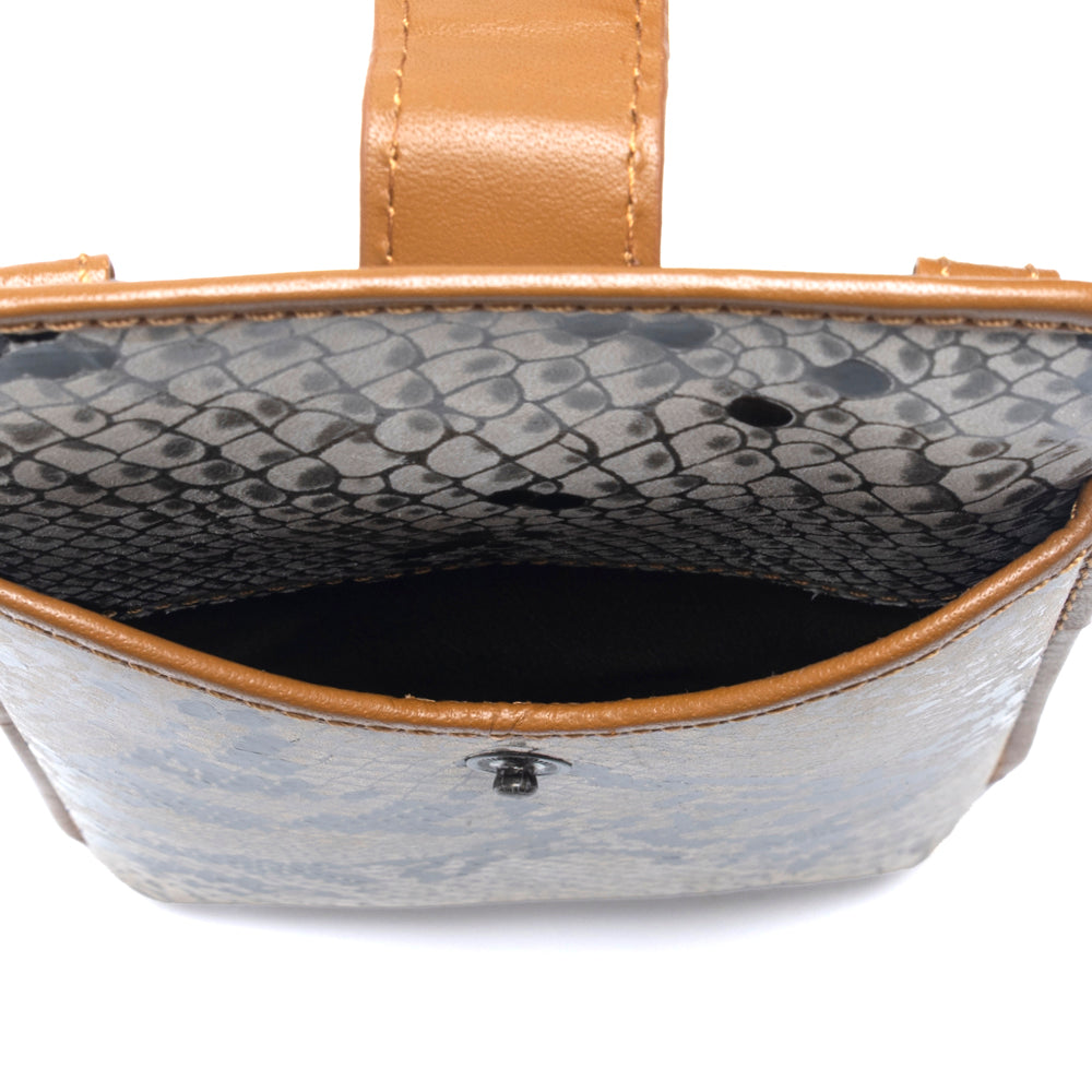 Myra Cedar Snake Print Leather Cell Phone Holder in Ebony Cream Myra USA