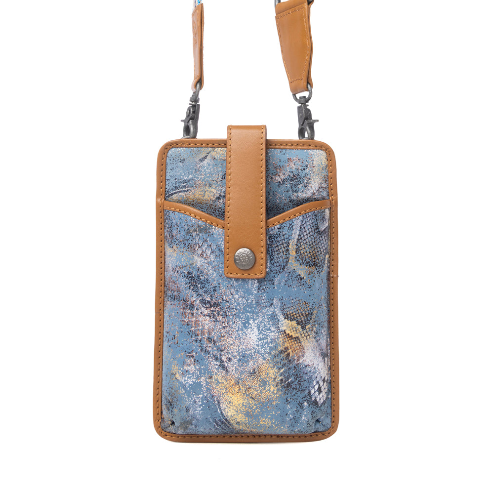 Myra Cedar Snake Print Leather Cell Phone Holder in Turquoise Sand Myra USA
