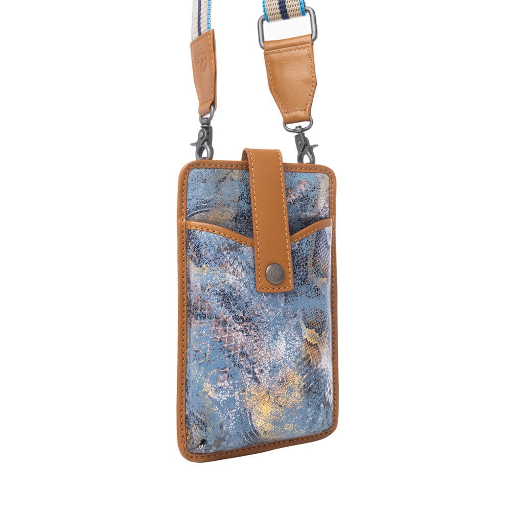 Myra Cedar Snake Print Leather Cell Phone Holder in Turquoise Sand Myra USA