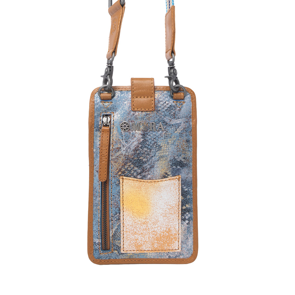 Myra Cedar Snake Print Leather Cell Phone Holder in Turquoise Sand Myra USA