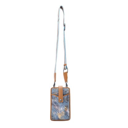 Myra Cedar Snake Print Leather Cell Phone Holder in Turquoise Sand Myra USA