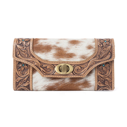 Myra Fern Pass Handtooled Hairon Leather Women’s Wallet in Warm Caramel Myra USA