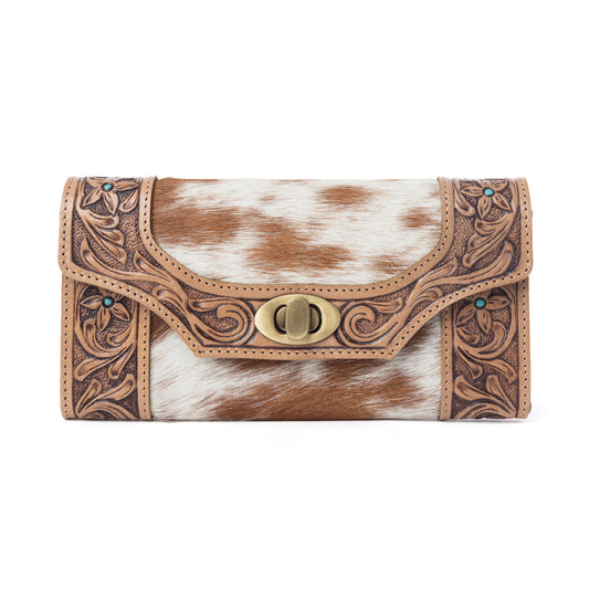 Myra Fern Pass Handtooled Hairon Leather Women’s Wallet in Warm Caramel Myra USA