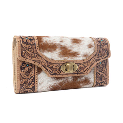 Myra Fern Pass Handtooled Hairon Leather Women’s Wallet in Warm Caramel Myra USA
