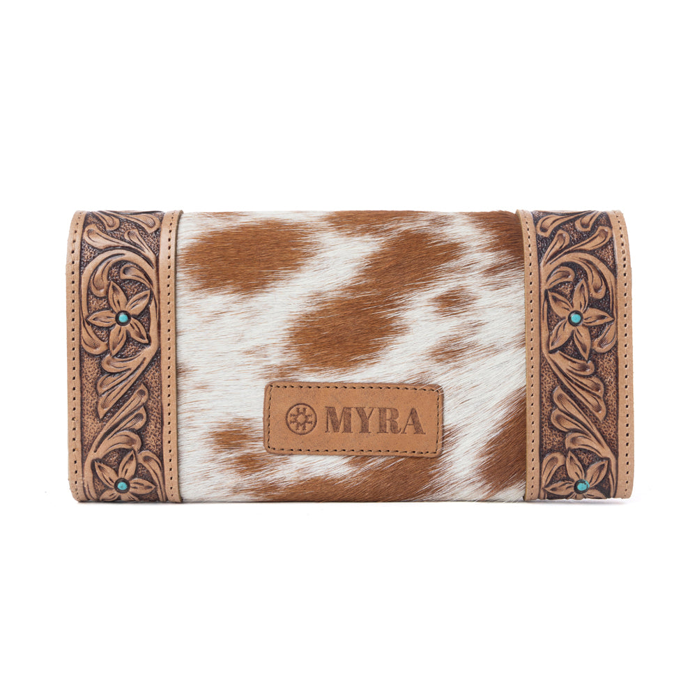 Myra Fern Pass Handtooled Hairon Leather Women’s Wallet in Warm Caramel Myra USA