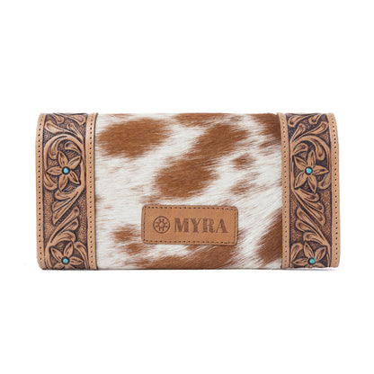 Myra Fern Pass Handtooled Hairon Leather Women’s Wallet in Warm Caramel Myra USA