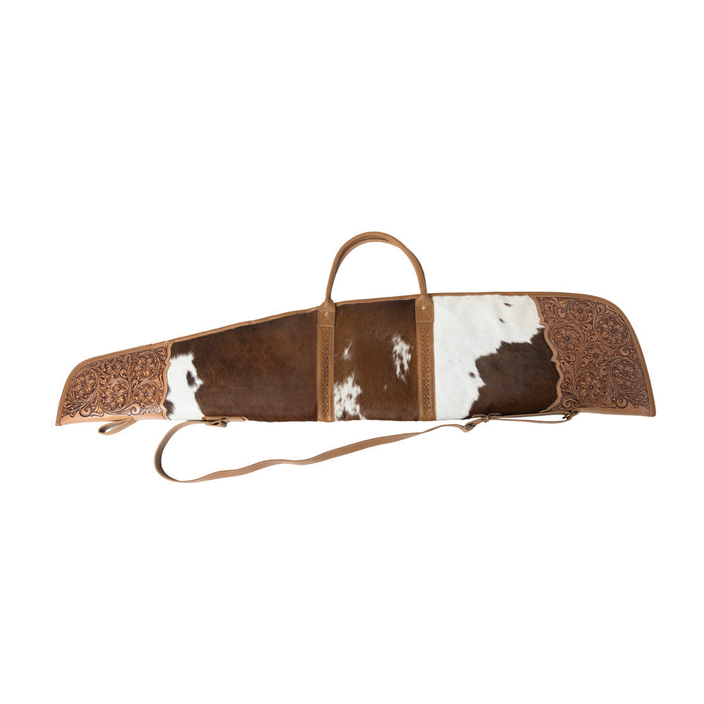 Myra Redstone Divide Handtooled Hairon Leather Gun Case in Mocha Brown Myra USA