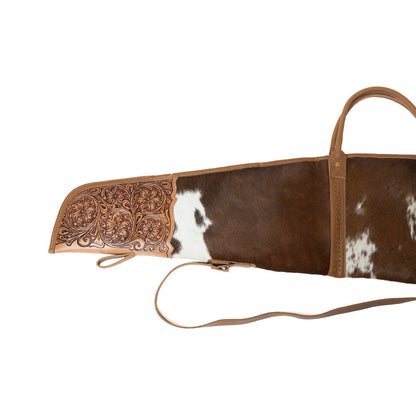 Myra Redstone Divide Handtooled Hairon Leather Gun Case in Mocha Brown Myra USA
