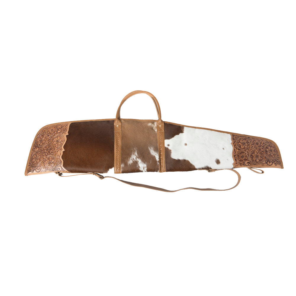 Myra Redstone Divide Handtooled Hairon Leather Gun Case in Mocha Brown Myra USA