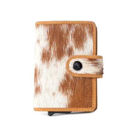 Myra Dune Star Hairon Leather Credit Card Holder in Brown & White Myra USA