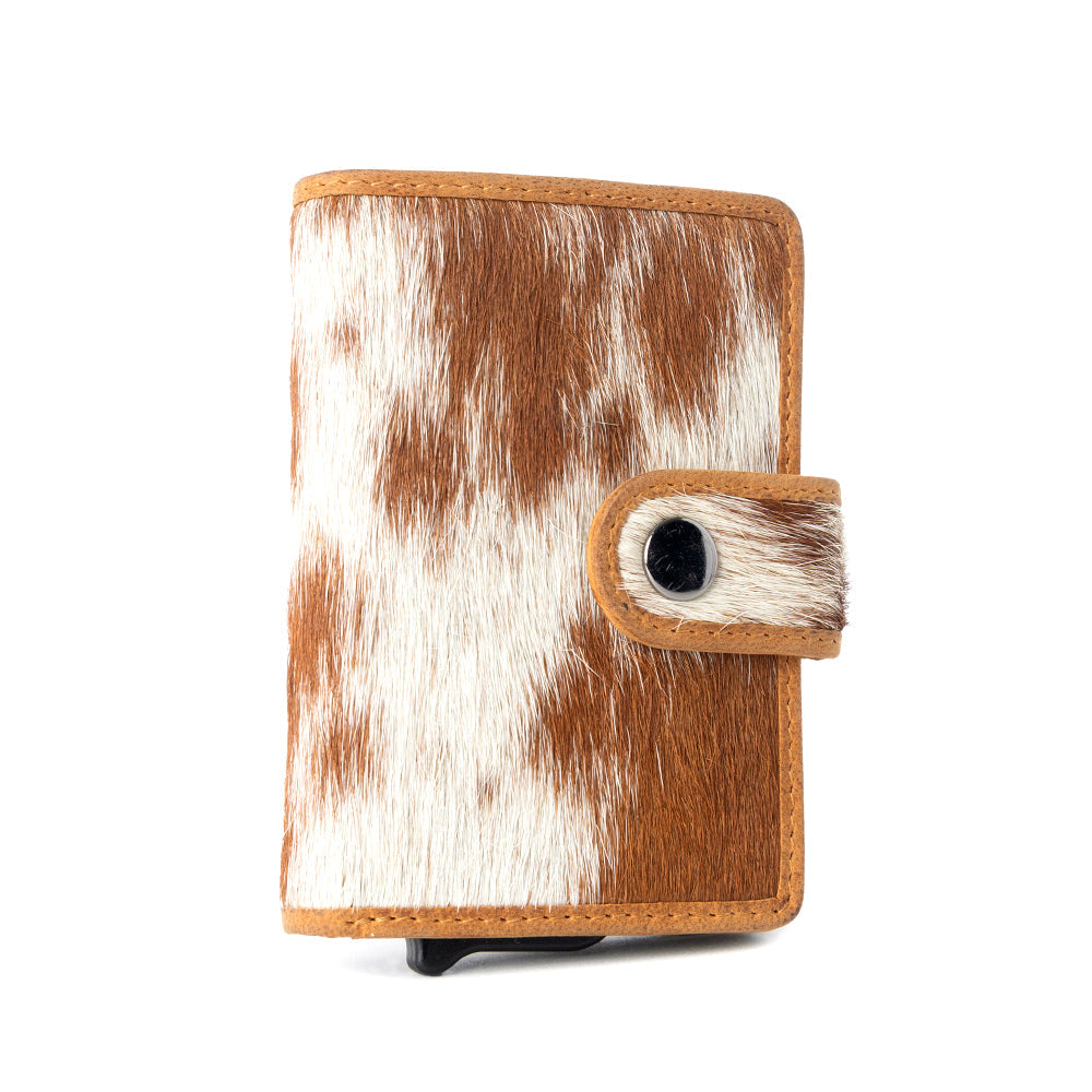 Myra Dune Star Hairon Leather Credit Card Holder in Brown & White Myra USA