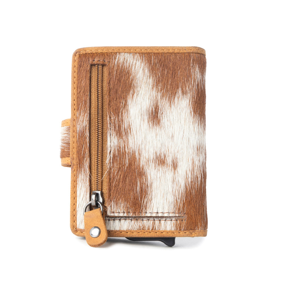 Myra Dune Star Hairon Leather Credit Card Holder in Brown & White Myra USA