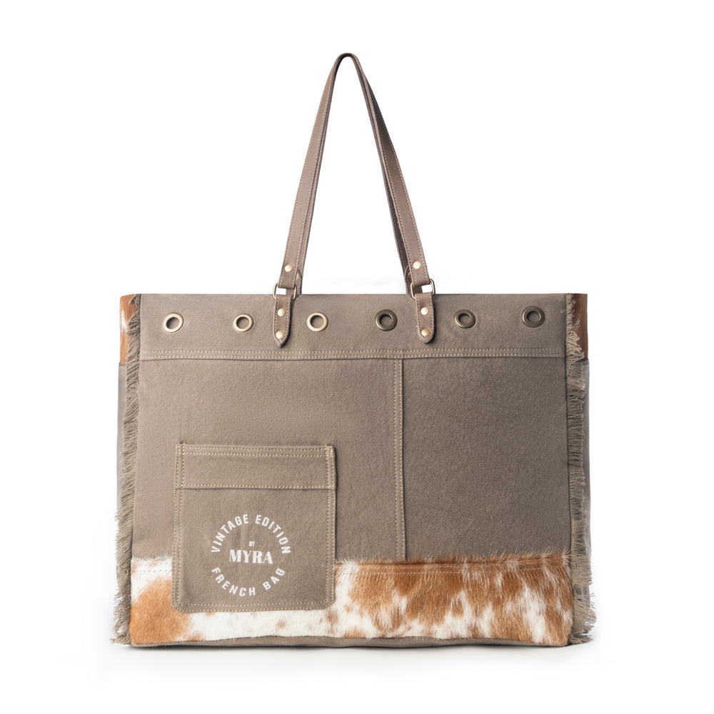 Myra Ranger Hide Western Weekender Bag for Women in olive with hairon detail Myra USA