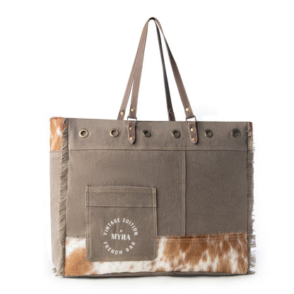Myra Ranger Hide Western Weekender Bag for Women in olive with hairon detail Myra USA