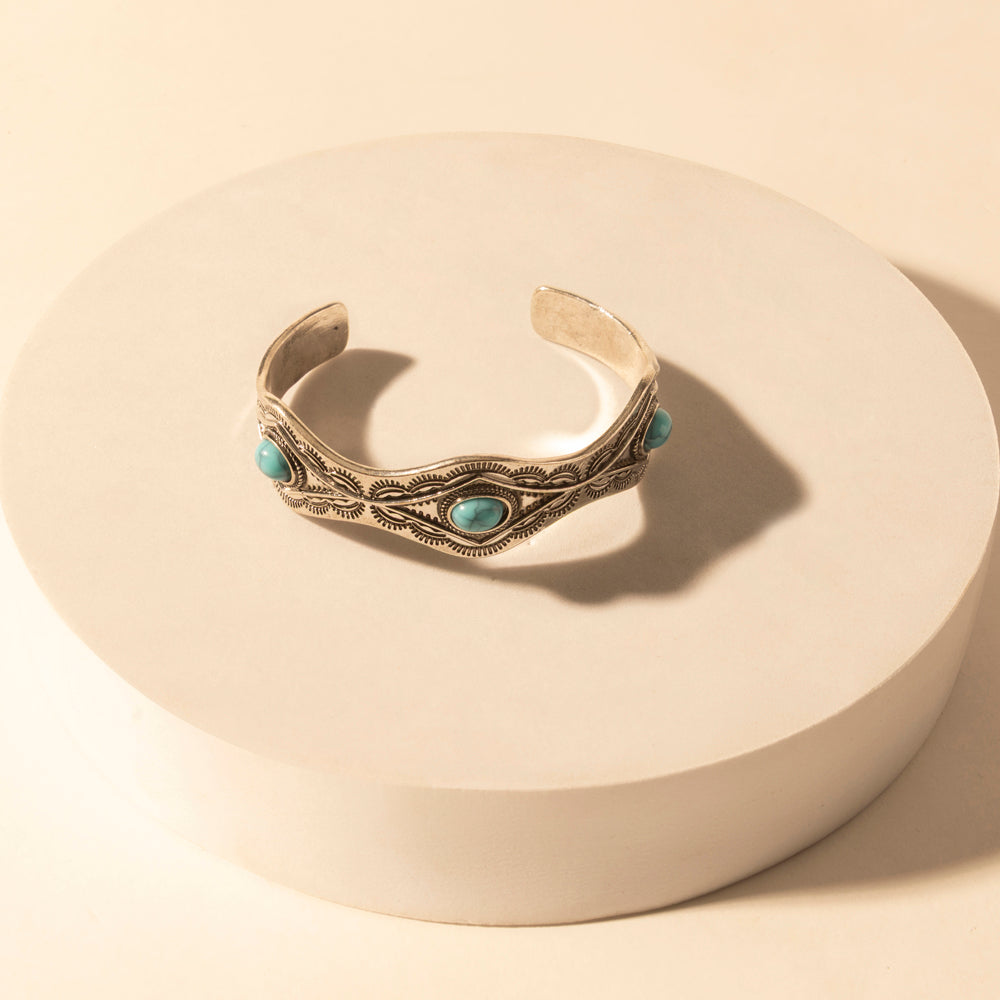 Myra Sedona Stone Cuff for Women with turquoise stones and engraved detail in premium style Myra USA