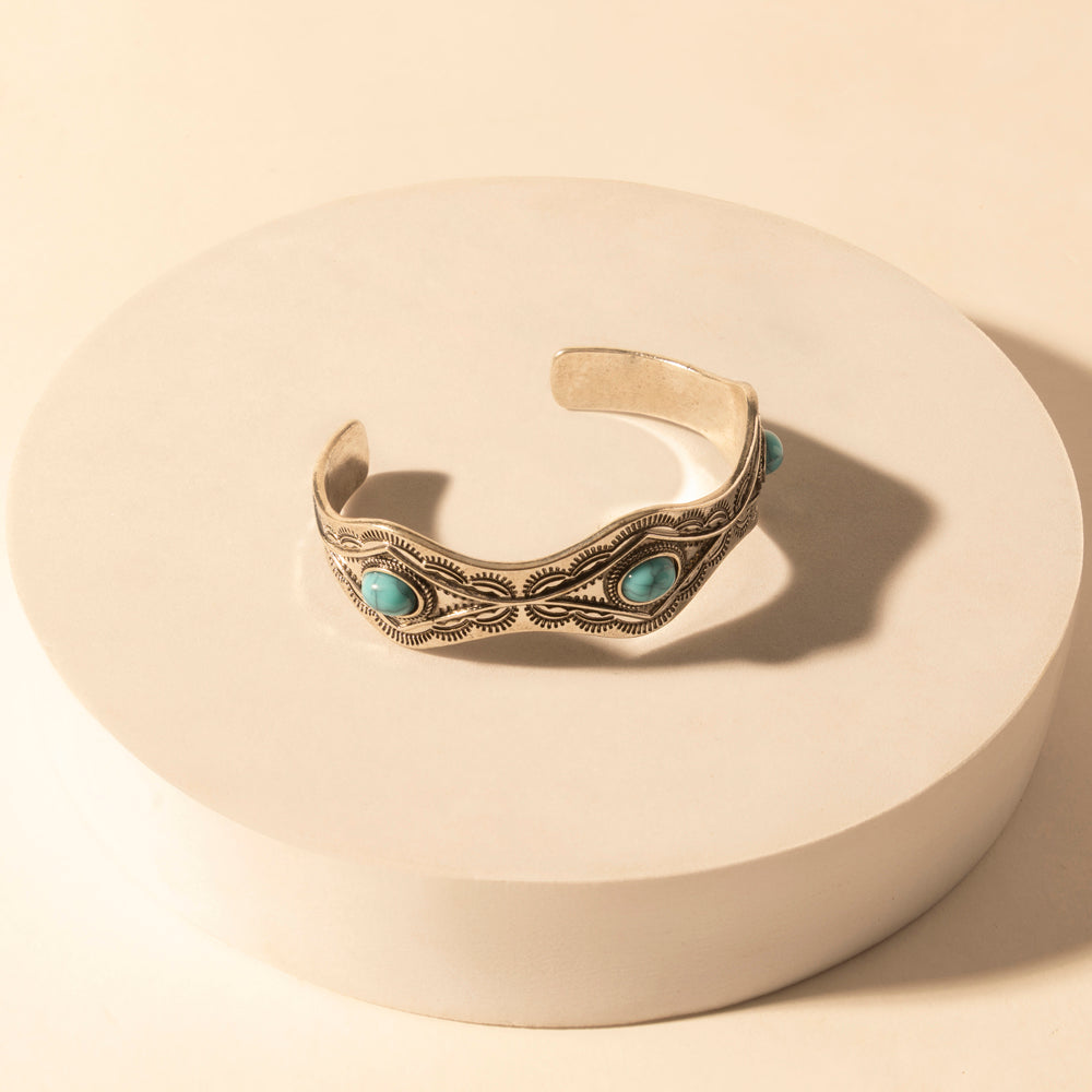 Myra Sedona Stone Cuff for Women with turquoise stones and engraved detail in premium style Myra USA