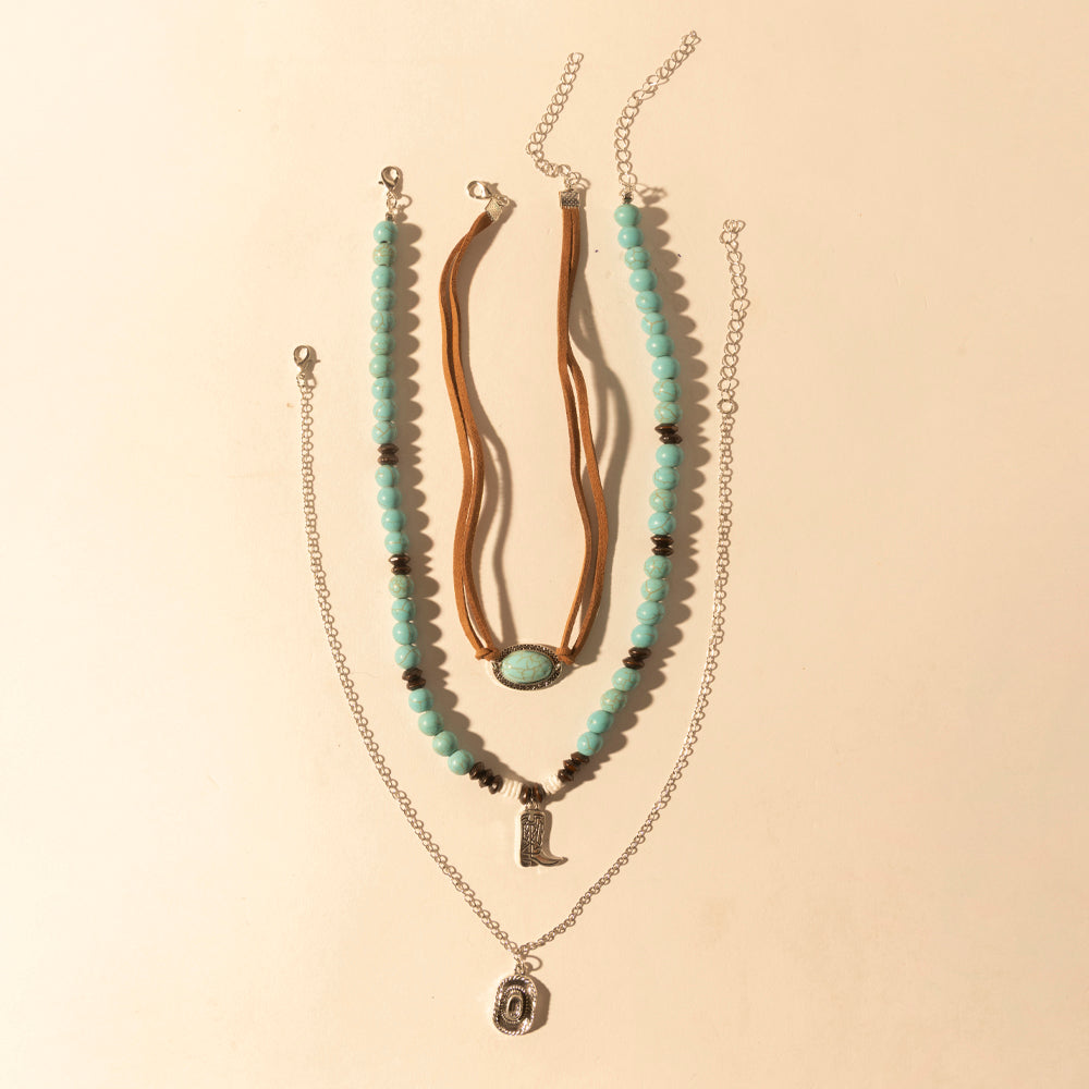 Myra Cody Charm Layered Necklace for Women with turquoise beads and horseshoe detail for western wear Myra USA