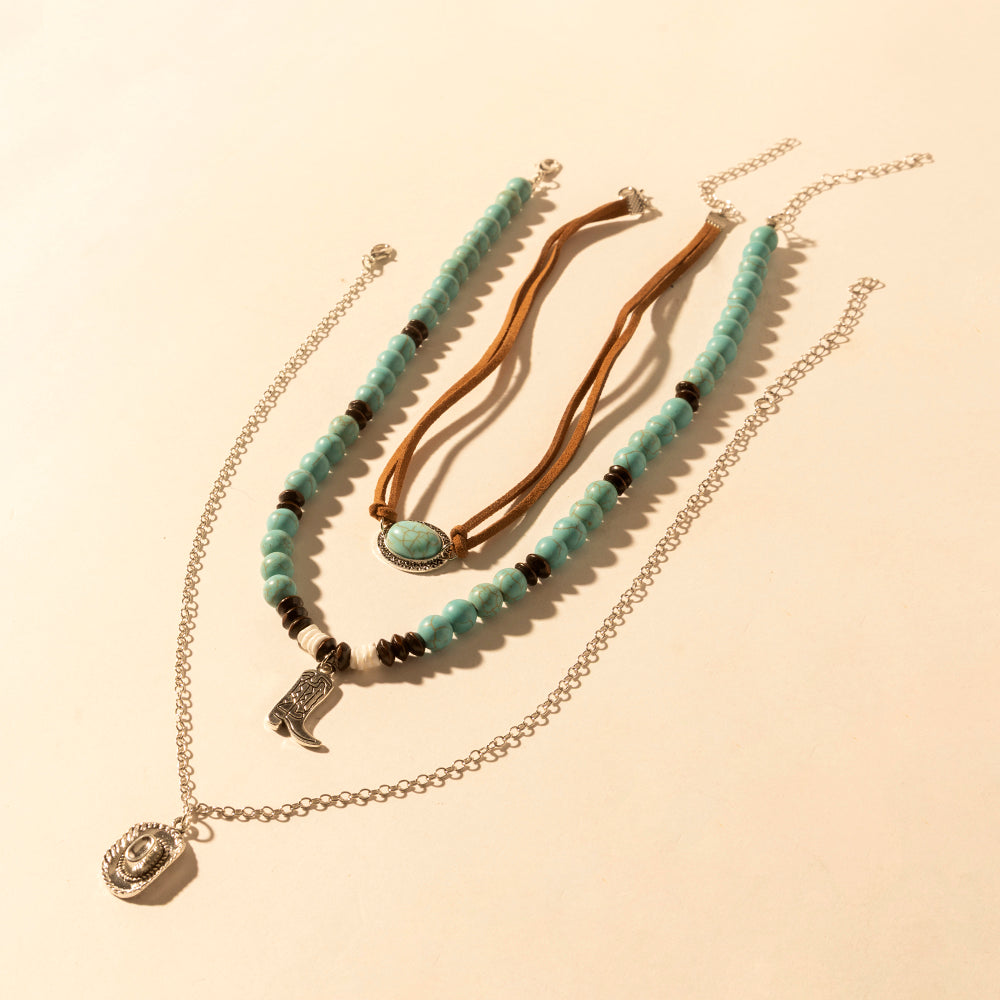 Myra Cody Charm Layered Necklace for Women with turquoise beads and horseshoe detail for western wear Myra USA