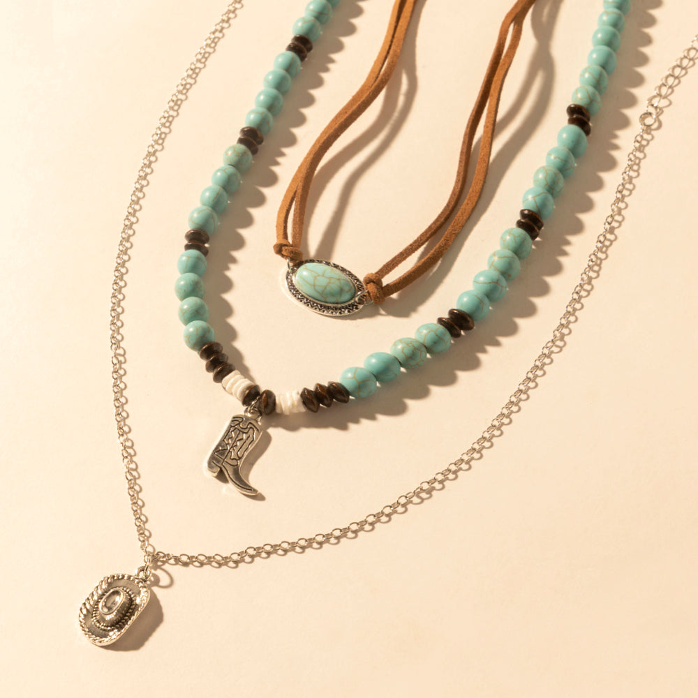 Myra Cody Charm Layered Necklace for Women with turquoise beads and horseshoe detail for western wear Myra USA