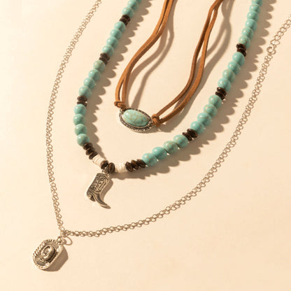 Myra Cody Charm Layered Necklace for Women with turquoise beads and horseshoe detail for western wear Myra USA