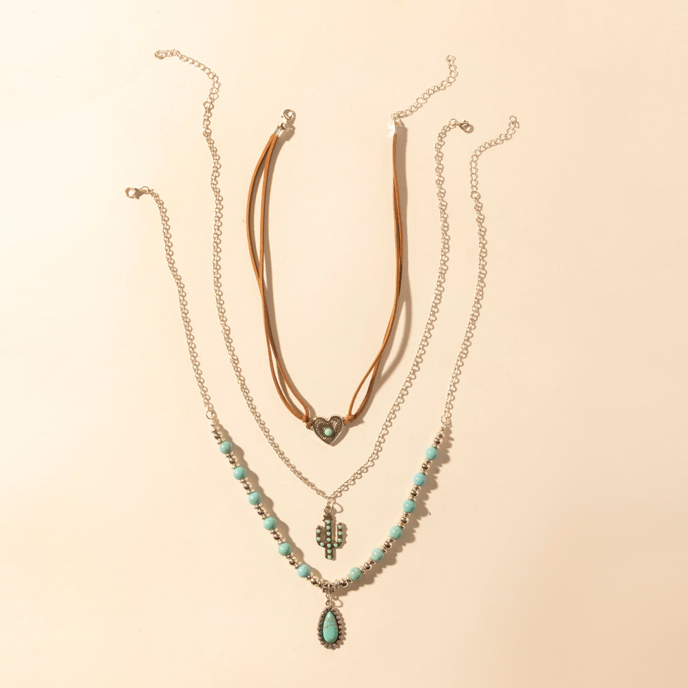 Myra Boho Mesa Layered Necklace for Women with turquoise bead and cactus pendant detail for western wear Myra USA