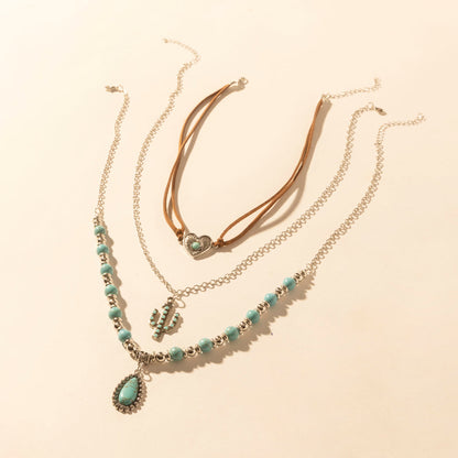 Myra Boho Mesa Layered Necklace for Women with turquoise bead and cactus pendant detail for western wear Myra USA