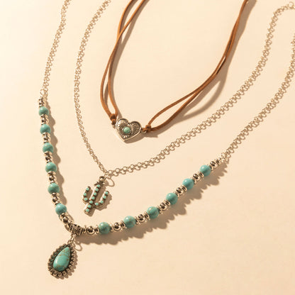 Myra Boho Mesa Layered Necklace for Women with turquoise bead and cactus pendant detail for western wear Myra USA