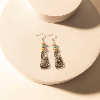 Myra Sedona Sun Dangle Earrings for Women with turquoise tooled detail for everyday western wear Myra USA
