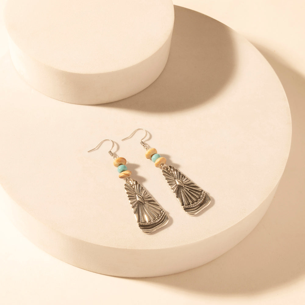 Myra Sedona Sun Dangle Earrings for Women with turquoise tooled detail for everyday western wear Myra USA
