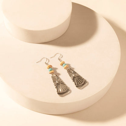 Myra Sedona Sun Dangle Earrings for Women with turquoise tooled detail for everyday western wear Myra USA