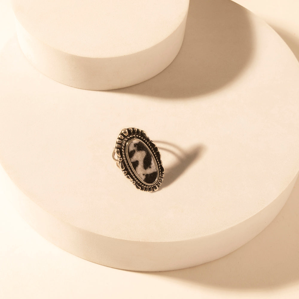 Myra Outlaw Hide Statement adjustable Ring for Women with hair-on cowhide detail for premium western wear Myra USA