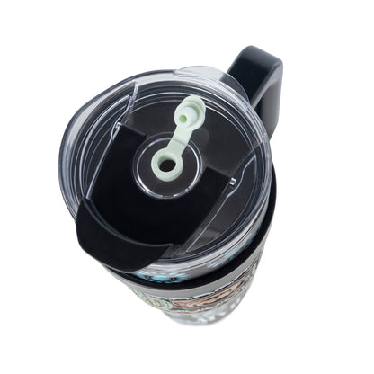 Myra Concho Crest Western Tooled Tumbler in Black Stainless Steel with Leather Wrap and Handle Myra USA