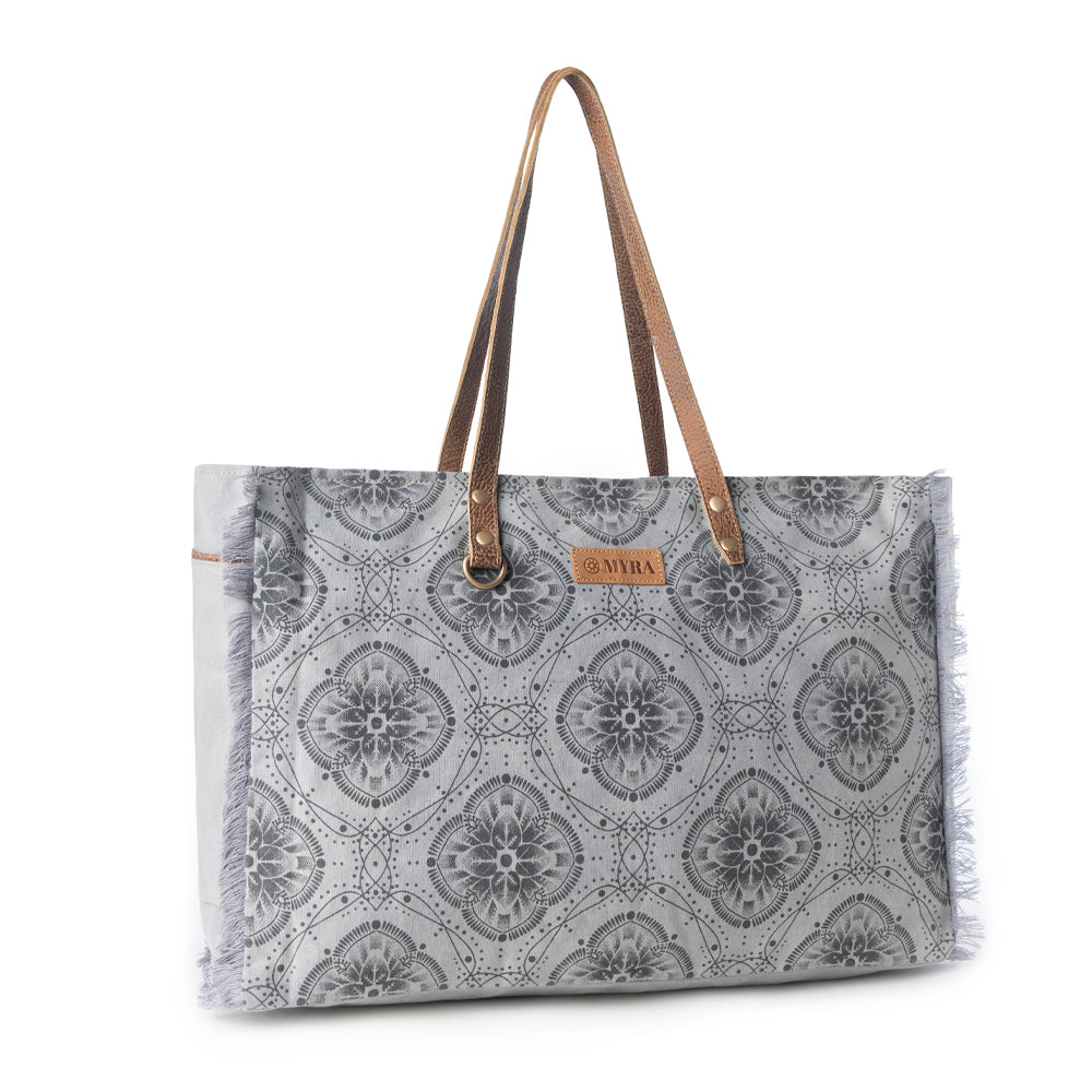 Myra Wild Compass Weekender Bag for Women in sage with vintage print detail Myra USA