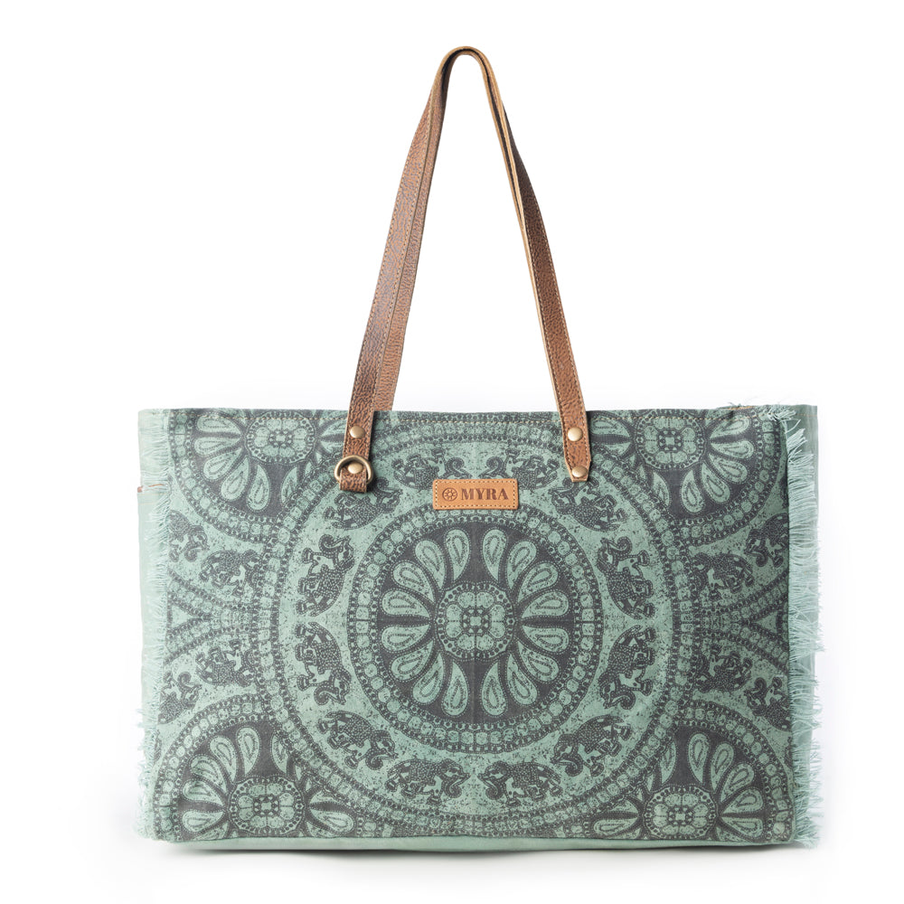 Myra Wildtusk Weekender Bag for Women in green with vintage print detail Myra USA