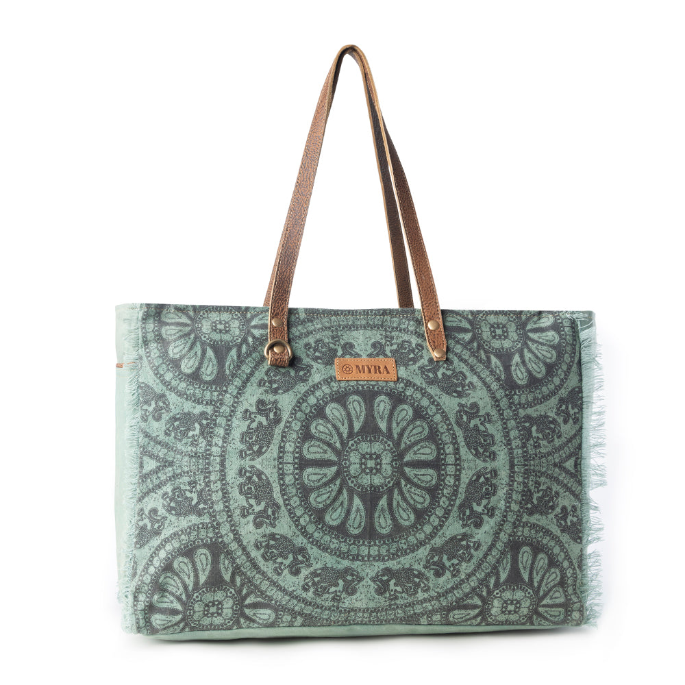 Myra Wildtusk Weekender Bag for Women in green with vintage print detail Myra USA