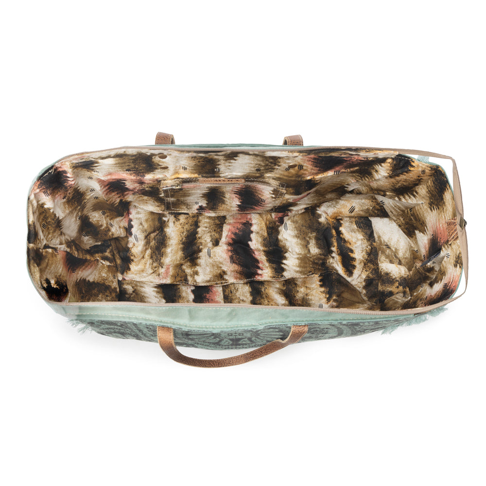 Myra Wildtusk Weekender Bag for Women in green with vintage print detail Myra USA