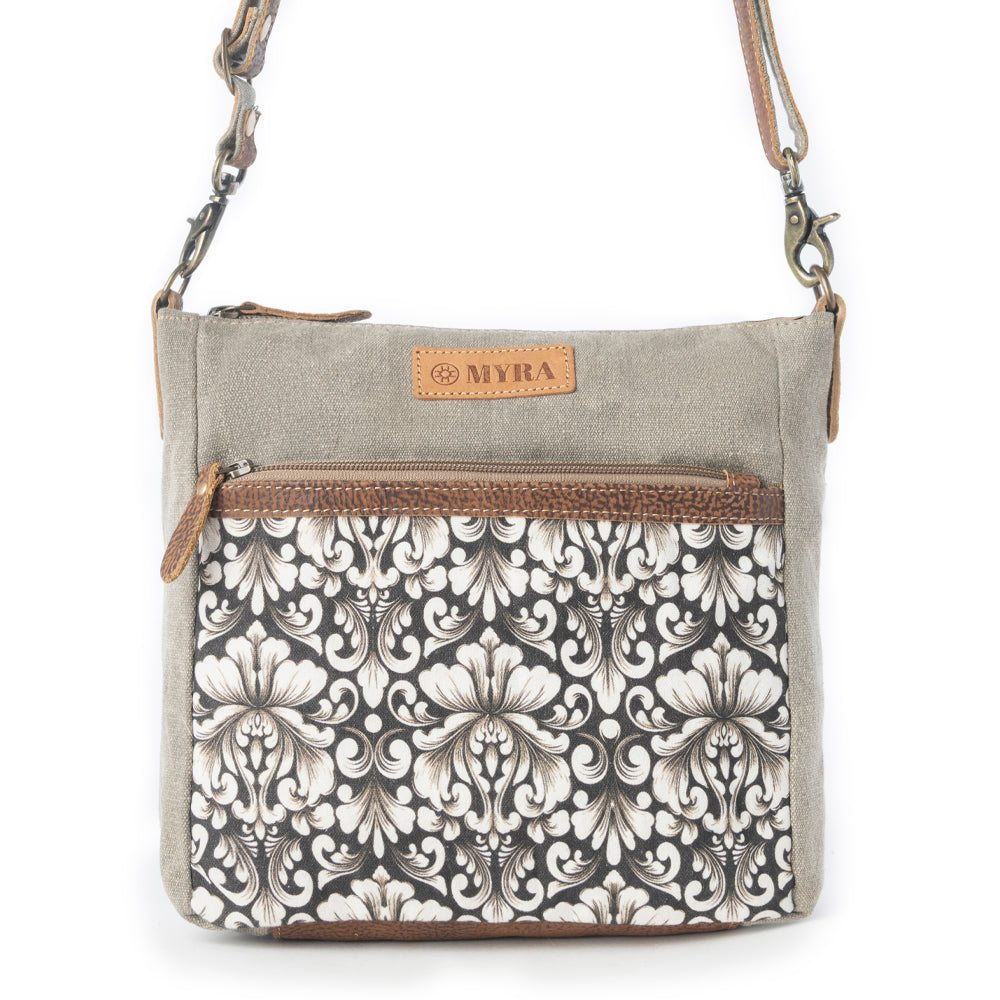 Myra Damask Trail Vintage Crossbody Bag for Women in sage with print detail Myra USA