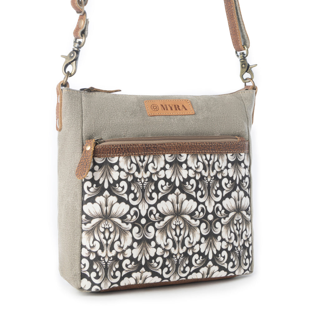 Myra Damask Trail Vintage Crossbody Bag for Women in sage with print detail Myra USA