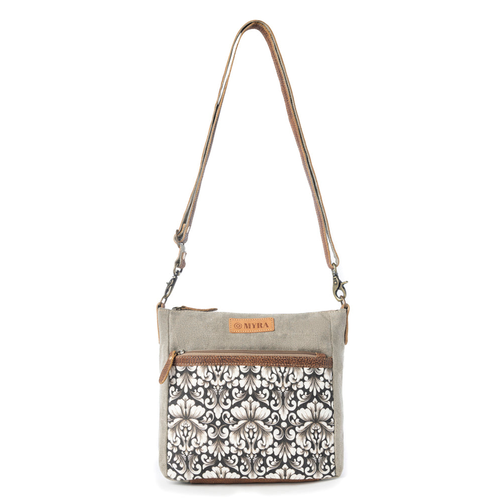Myra Damask Trail Vintage Crossbody Bag for Women in sage with print detail Myra USA